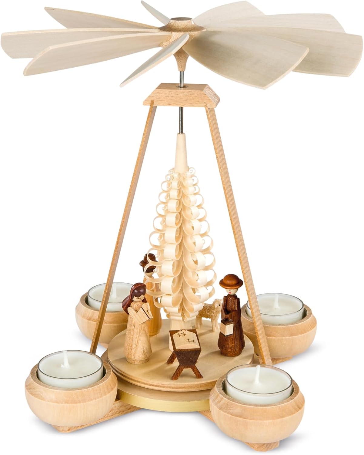 Müller German Christmas Pyramid Nativity Scene, 1-Tier, Height 24 cm / 9 inch, Natural, Original Erzgebirge by Mueller Seiffen MU 10324