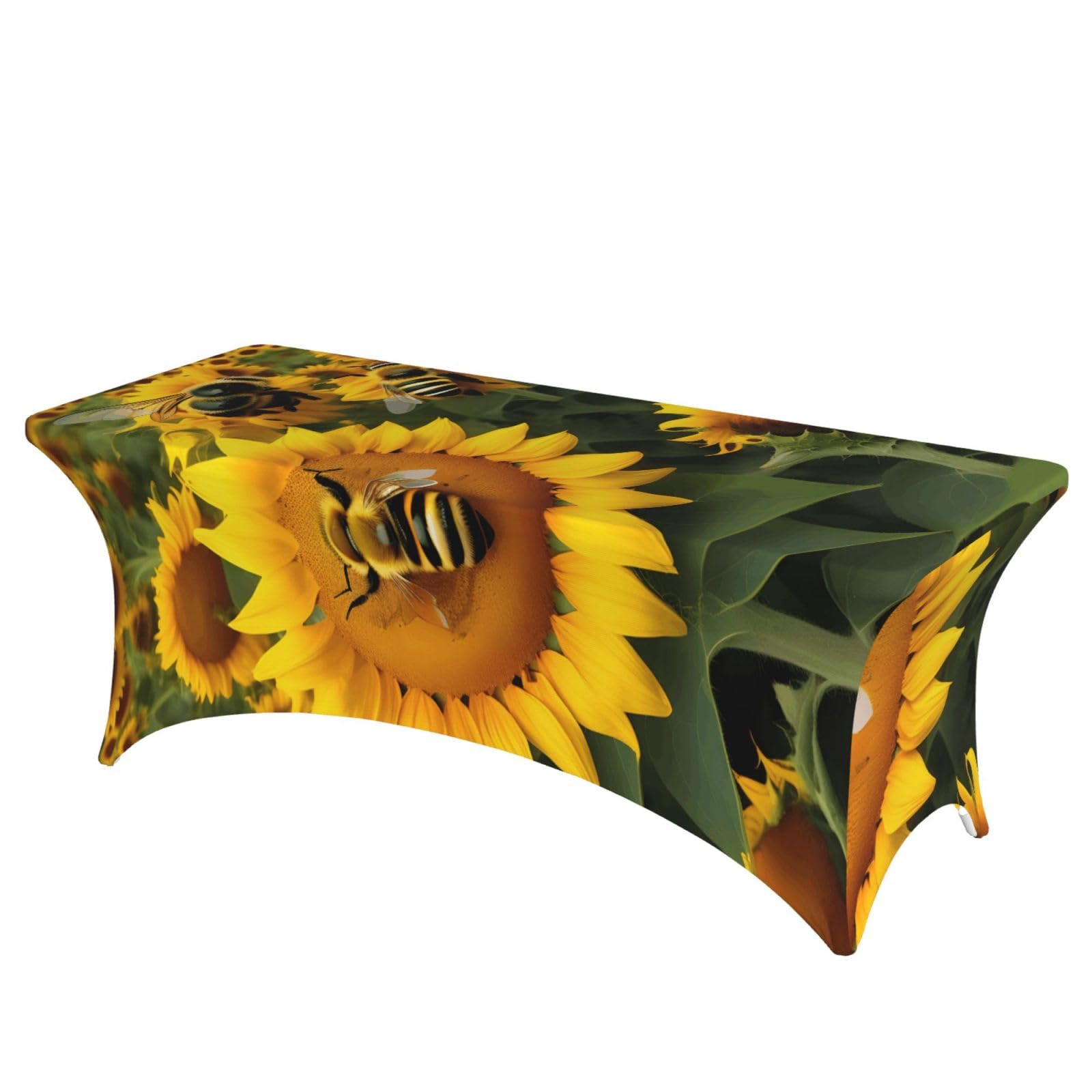 NImongt Sunflower Bees Print Elastic Rectangular Tablecloth Holidays Family Banquet Wedding Party Table Cover
