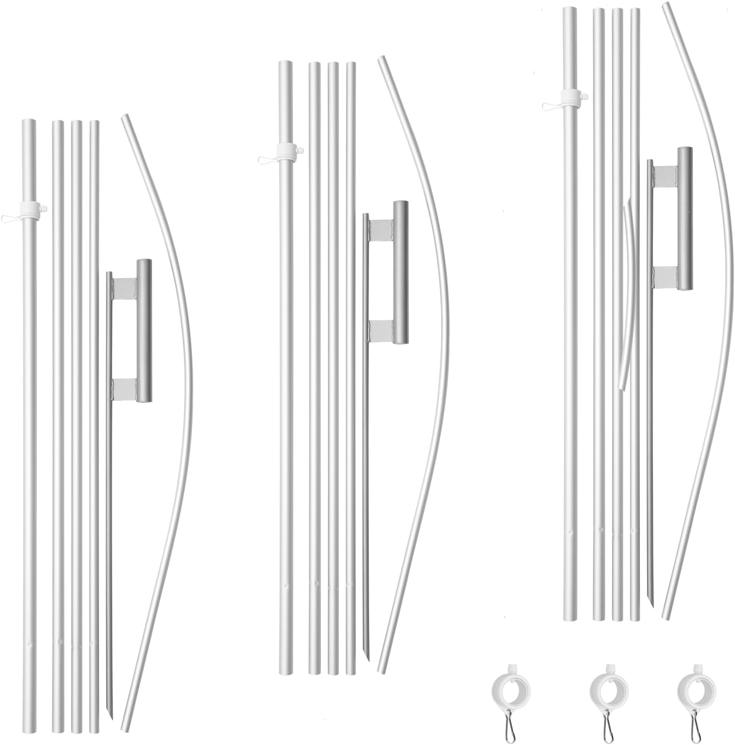 Feather Flag Pole Kit 15FT,3Pack Heavy Duty Aluminum Swooper Flag Pole with Ground Stake and Bearing Ring, Wind Resistant up to 40 MPH, Perfect for Outdoor Business Advertising Flags