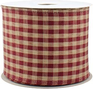Burgundy Gingham Wired Ribbon - 2 1/2 Inch x 10 Yards, Fall