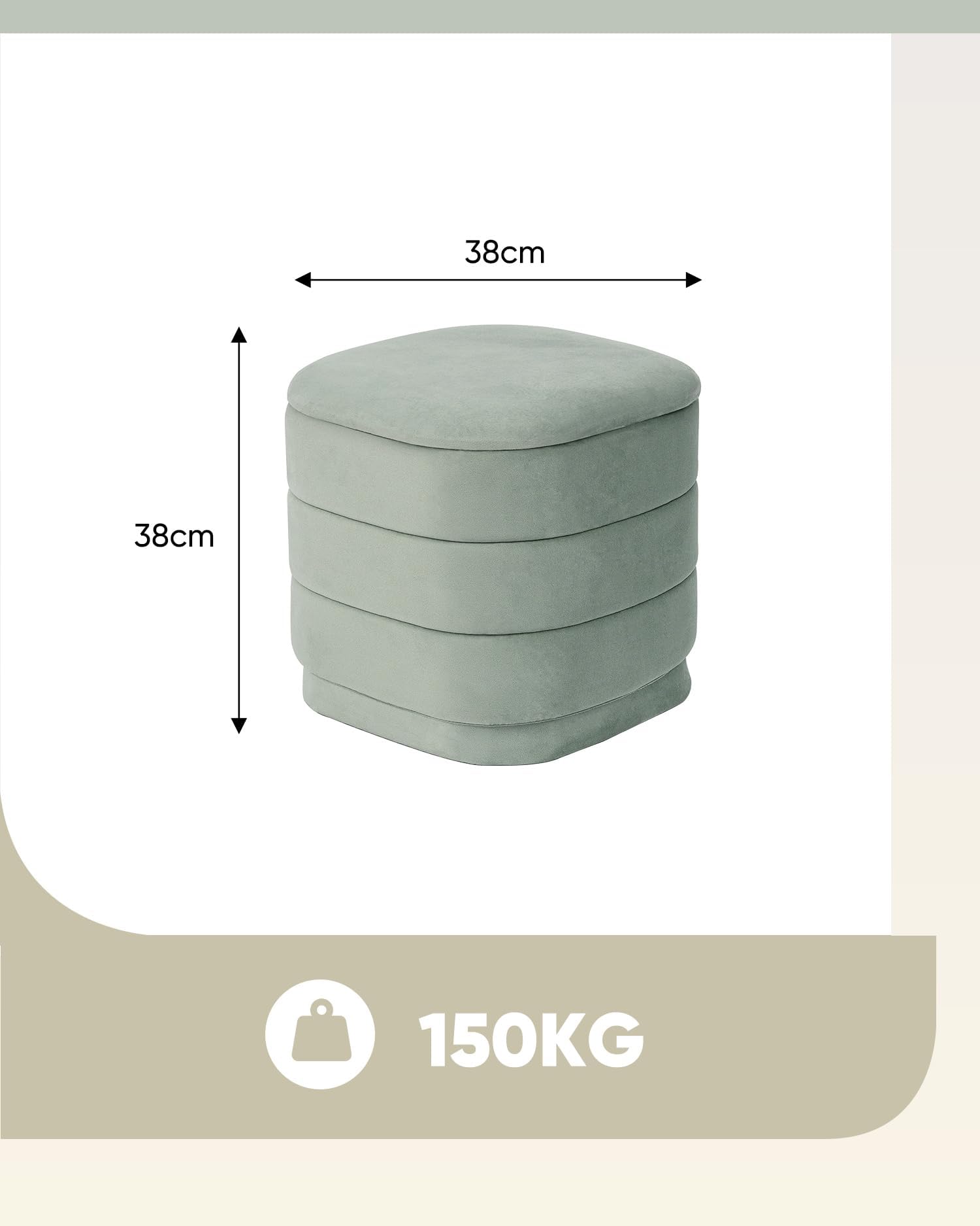 Bonlife Ottoman avec Espace de Rangement,Repose-Pieds Pliable avec Table,Repose-Pieds pour Salon, Chambre à Coucher, Couloir, Velours Couleur Sauge, 38 x 38 x 38 cm