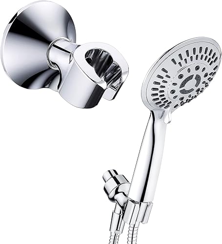 BRIGHT SHOWERS Juego de cabezal de ducha de mano con 9 ajustes de pulverización con soporte de cabezal de ducha de succión, cromado