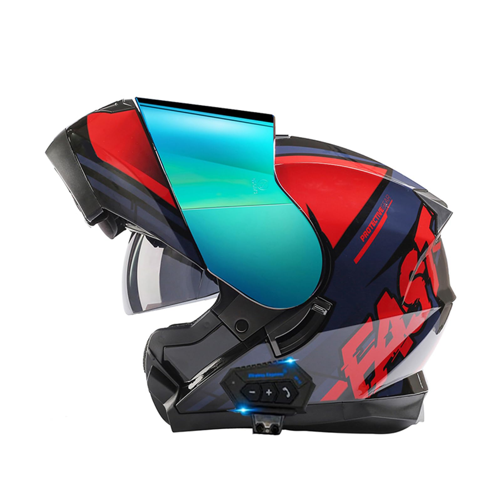 ZHTBATE Bluetooth Integrated Modular Flip Up Front Motorcycle Helmet ECE Approved Motorbike Crash Modular Helmet with Anti-Fog Dual Visors