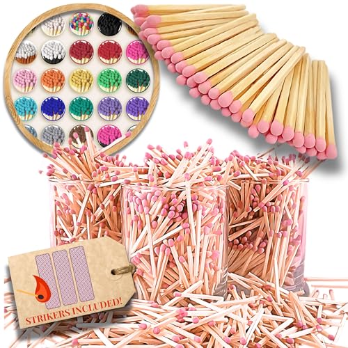 Image of 150 Count | 2 inch Pink Matches | Strikers Included | Color Tip Wooden Match | Refill for Matchstick Jars, Candle Display, Holders & Bottles | 2 in inches Long