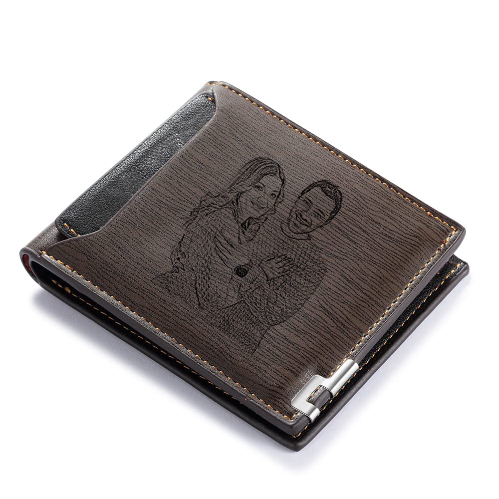 OPALSTOCK Gifts for Mens Custom Wallets for Men Personalized Engraved Photo Custom PU Faux Leather Men Wallet for Dad Husband Dad Son Anniversary