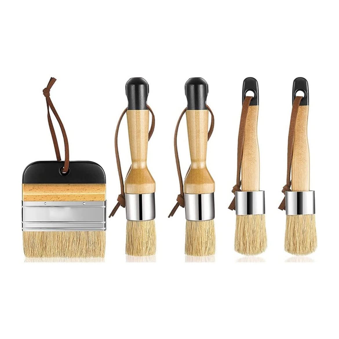 Sjdopulse 5 Pcs Wooden Stencil Brush Set Natural Bristle Template Paint Brushes For Acrylic Oil Watercolor Art Painting Paintbrush Sets