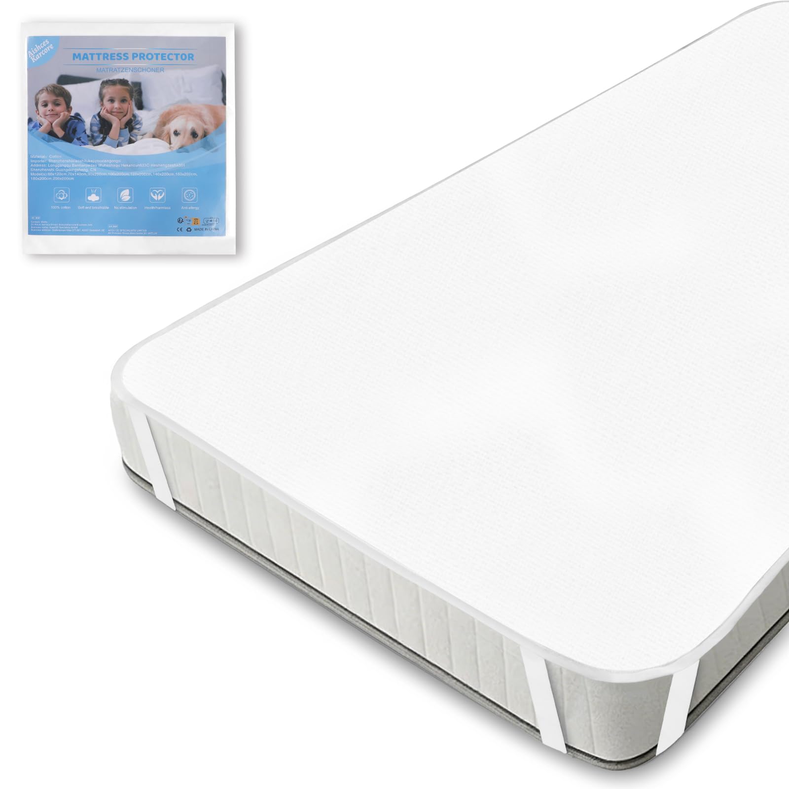 Mattress Protector 90 x 200 cm Molleton, Comfortable and Breathable Single Mattress Cover Bed Cover, The Mattress Cover is Made from 100% Cotton-image-7