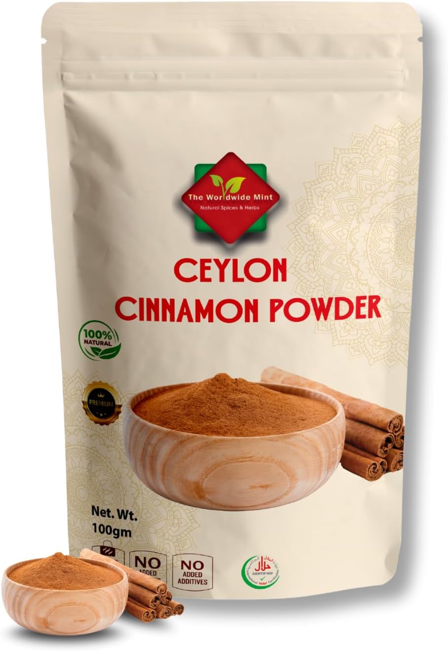 Ceylon Cinnamon Powder | Ethically Sourced 100% Authentic True Ceylon | Cinnamon Ground | Dalchini Powder | Premium Quality | Natural | Non GMO| Vegan | No additives | No Preservatives | 100G