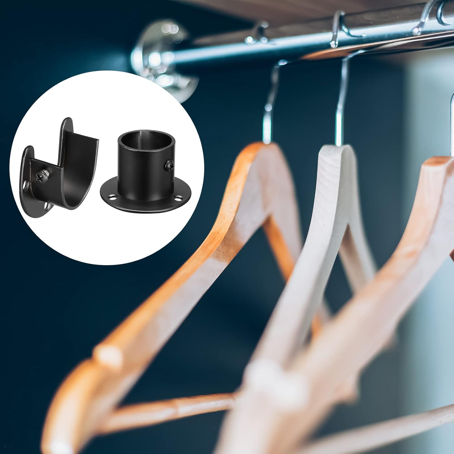 Closet Rod Bracket，Closet Pole Socket, Wardrobe Pipe Bracket, 22mm Dia, 75mm Height, Wall Mounted Rail Rod Supports Socket 4pcs.