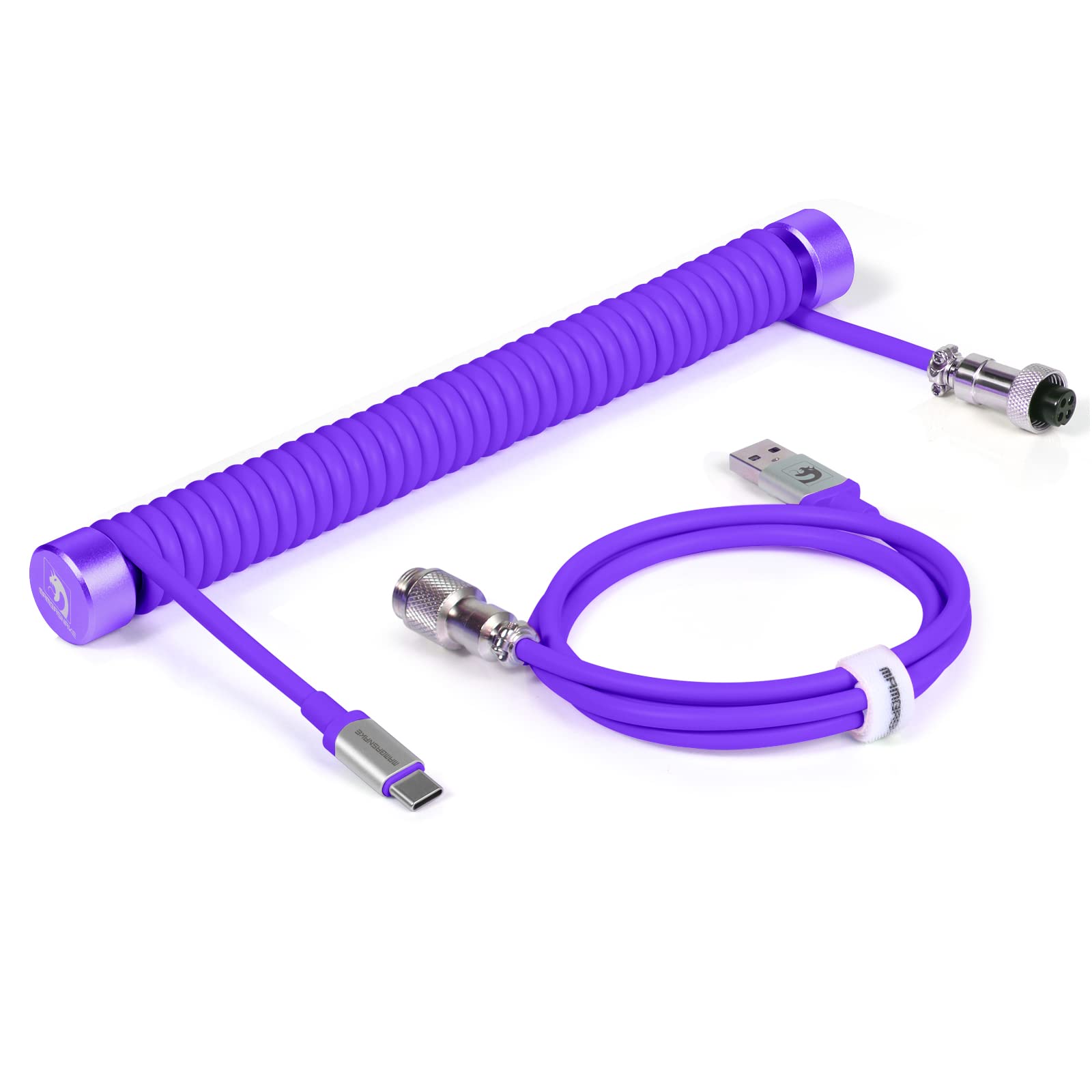 ZIYOU LANG Custom Coiled USB C to A Cable and Winder With Detachable Extendable Double Sleeve Spiral Metal Aviator for PlayStation Xbox Keyboard USB Flash Drive Printer (Purple)
