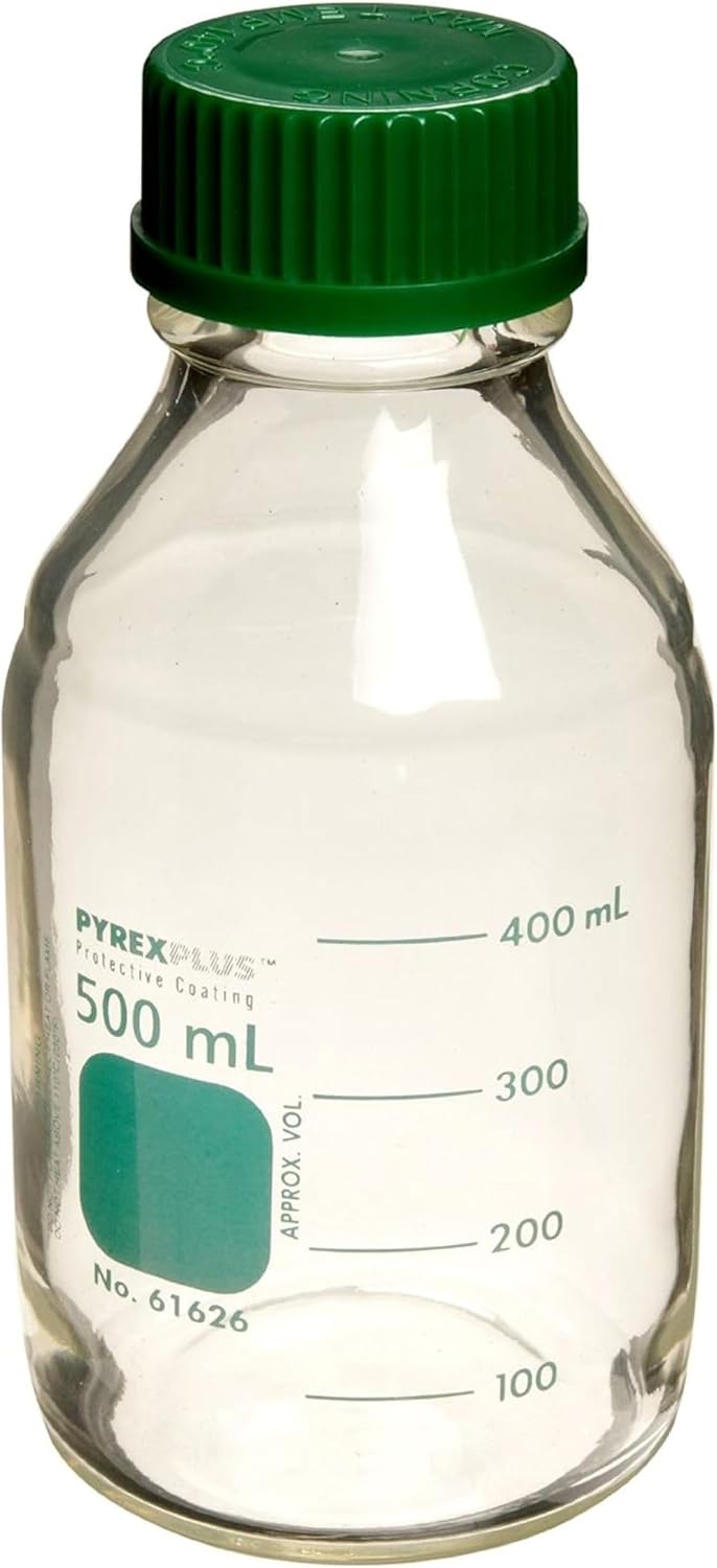 PYREXPLUS PVC-Coated 500 mL Round Media Storage Bottles, with GL45 Screw Cap 61626-500 (Single)