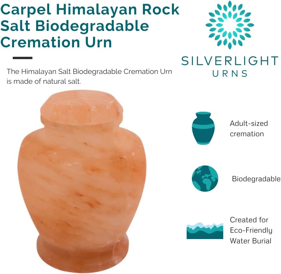 Carpel Himalayan Rock Salt Biodegradable Urn for Ashes, Eco Urn for Sea or Earth Burial, Adult Sized Cremation Urn, 10.5 Inches High