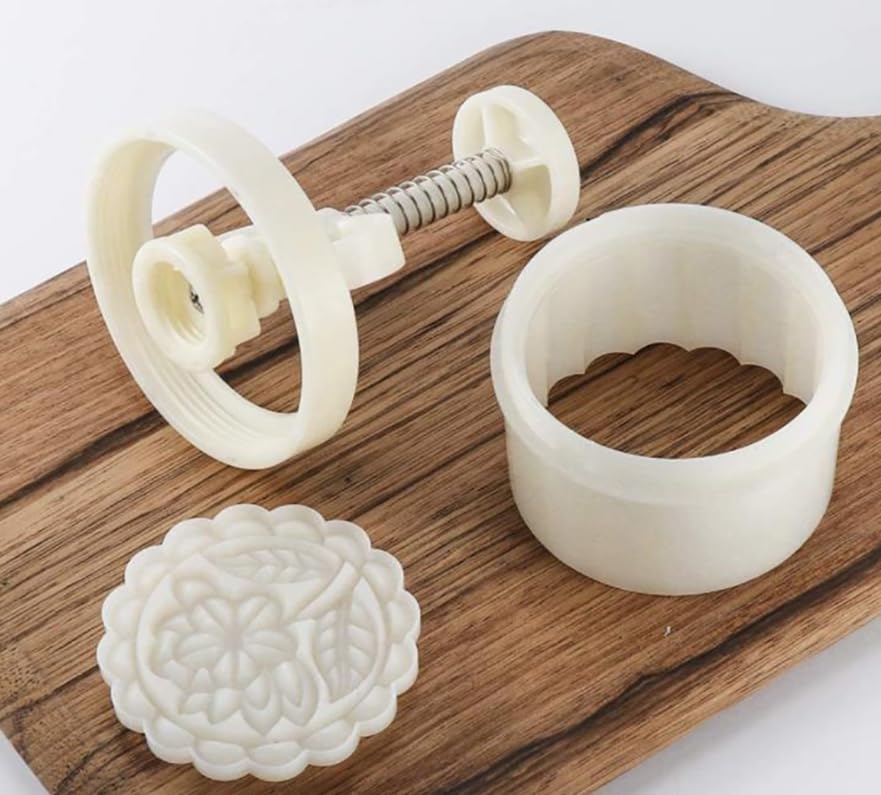 Sellos para galletas con molde para pasteles de lu Juego de moldes for pastel luna grosor ajustable con 4 o 6 sellos, redondos y cuadrados, blancos, 63 g(E)