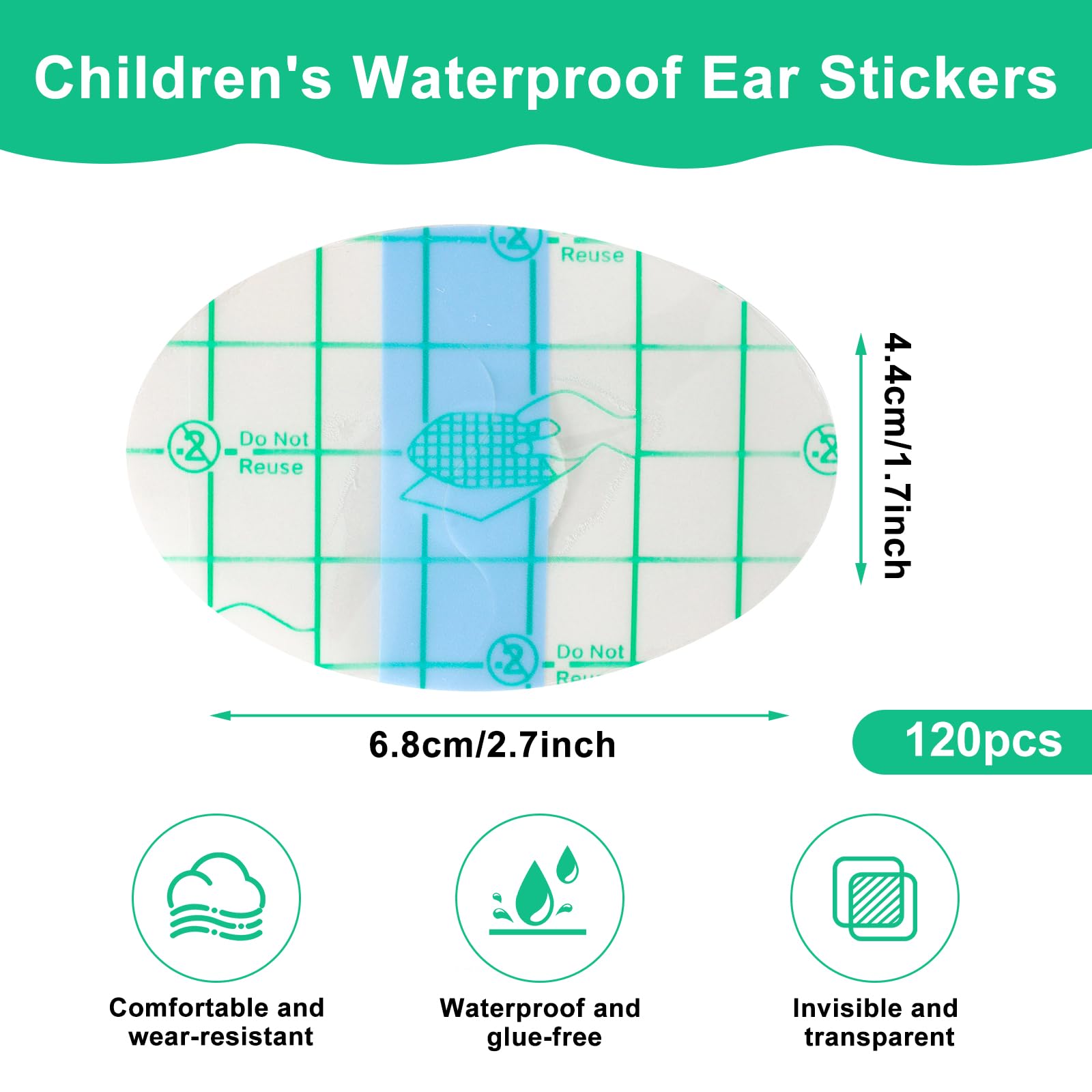 Lot De 120 Autocollants Oreille étanches LUCKNIGHT – 6,8x4,4cm, Transparents, Double Protection