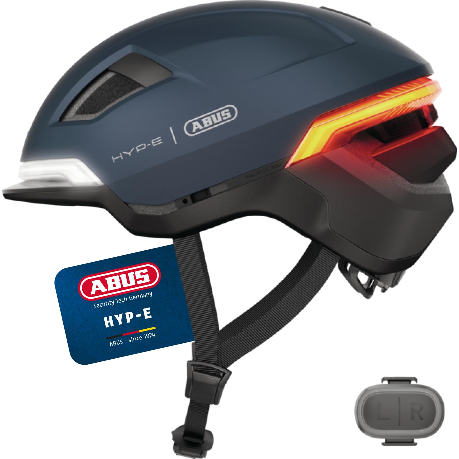 ABUS HYP-E Bicycle Helmet, Front/Rear/Turn Lights, E-Bike Compatible, Size M, Blue