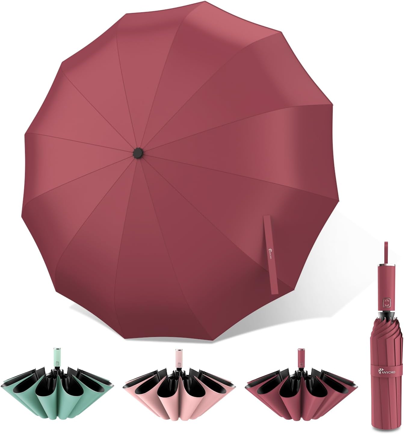 ANYCHO Umbrella for Men, 23 Inch UV Coated Umbrella for Rain with Auto Open and Close, 3 Folding Travel Umbrella Winndproof for Man, Women, Girls, Boys