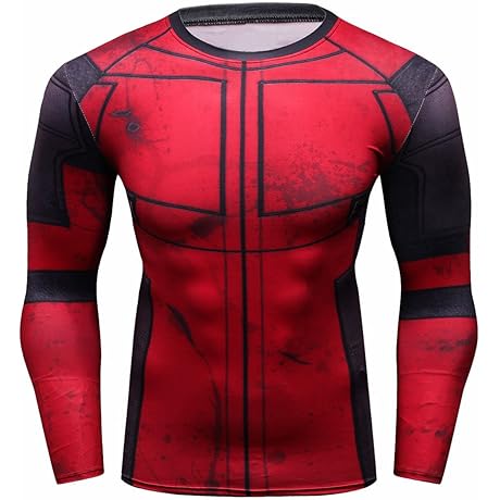 Deadpool Cosplay Costume - Men's Compression Sports Shirt Cool American Solider Running Long Sleeve Tee