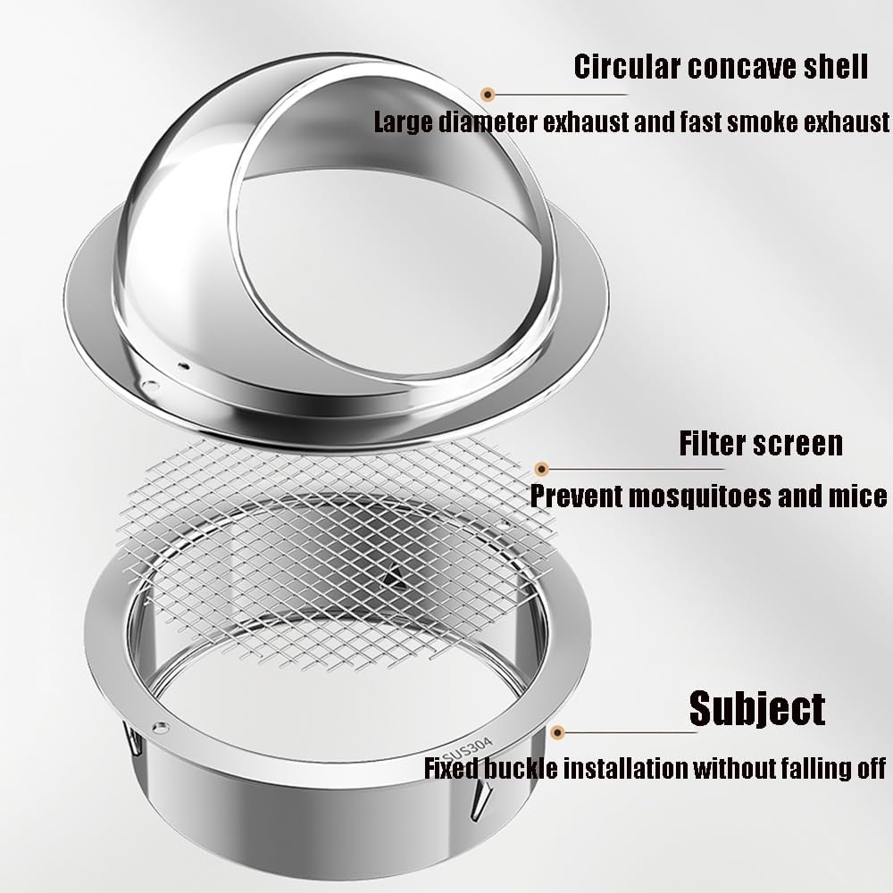 Wall Vent Outlet 6" 7" 7.5" 8" Air Ventilation Outlet Hood Stainless Steel Vent Cap Prevent Headwinds and Rain Air Soffit Vents