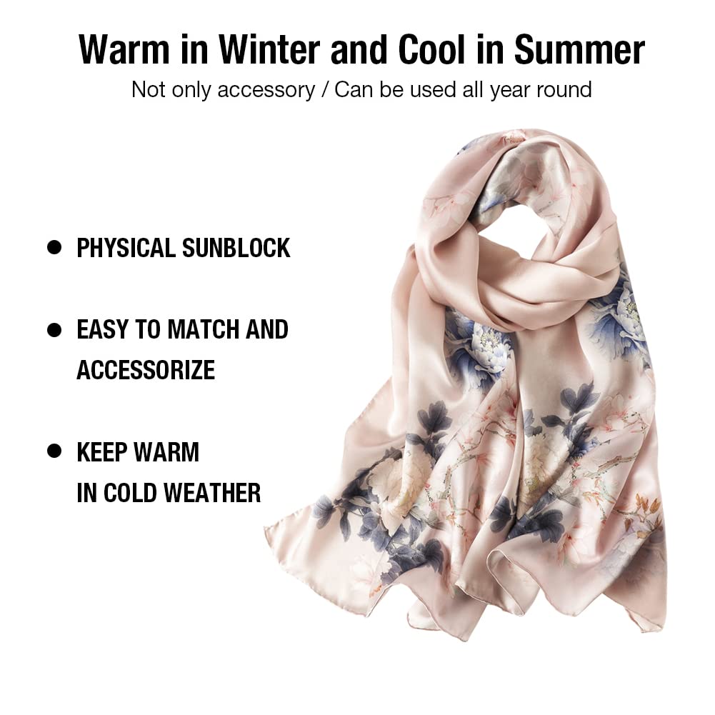 STORY OF SHANGHAI Sciarpa di 100% Seta Charmeuse da Donna Foulard a Raso con Fantasie Orientale, 56x177cm