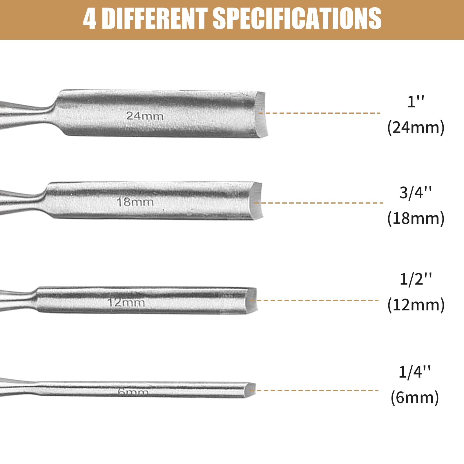HSS 4pcs Juego De Torneado De Cincel De Torno De Madera Herramientas De Torneado,Juego de Gubias para Tallar Madera 8mm/12mm/18mm/24mm,para Principiantes y Profesionales