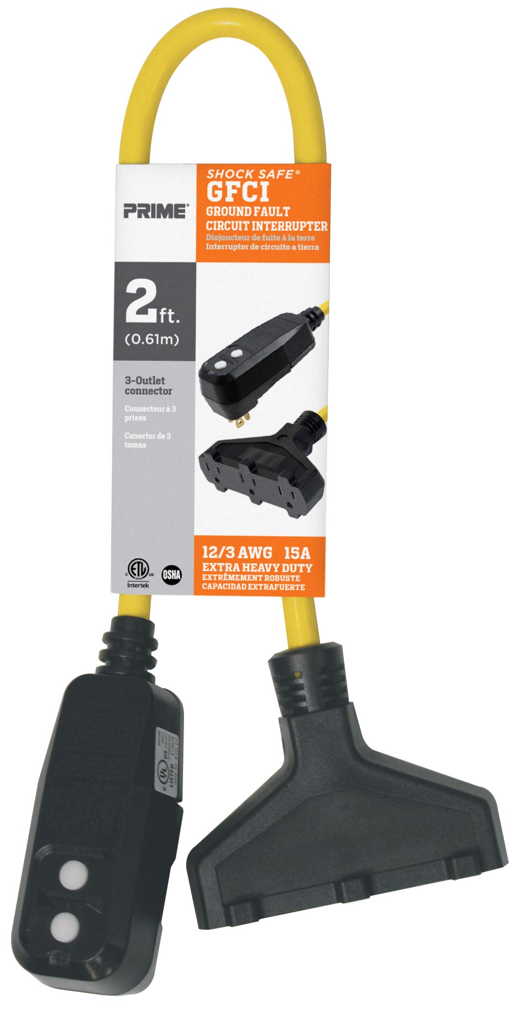 Prime GF420802 Sjtw Triple Tap Adapter with Gfci Plug, 125 V, 3, 1875 W