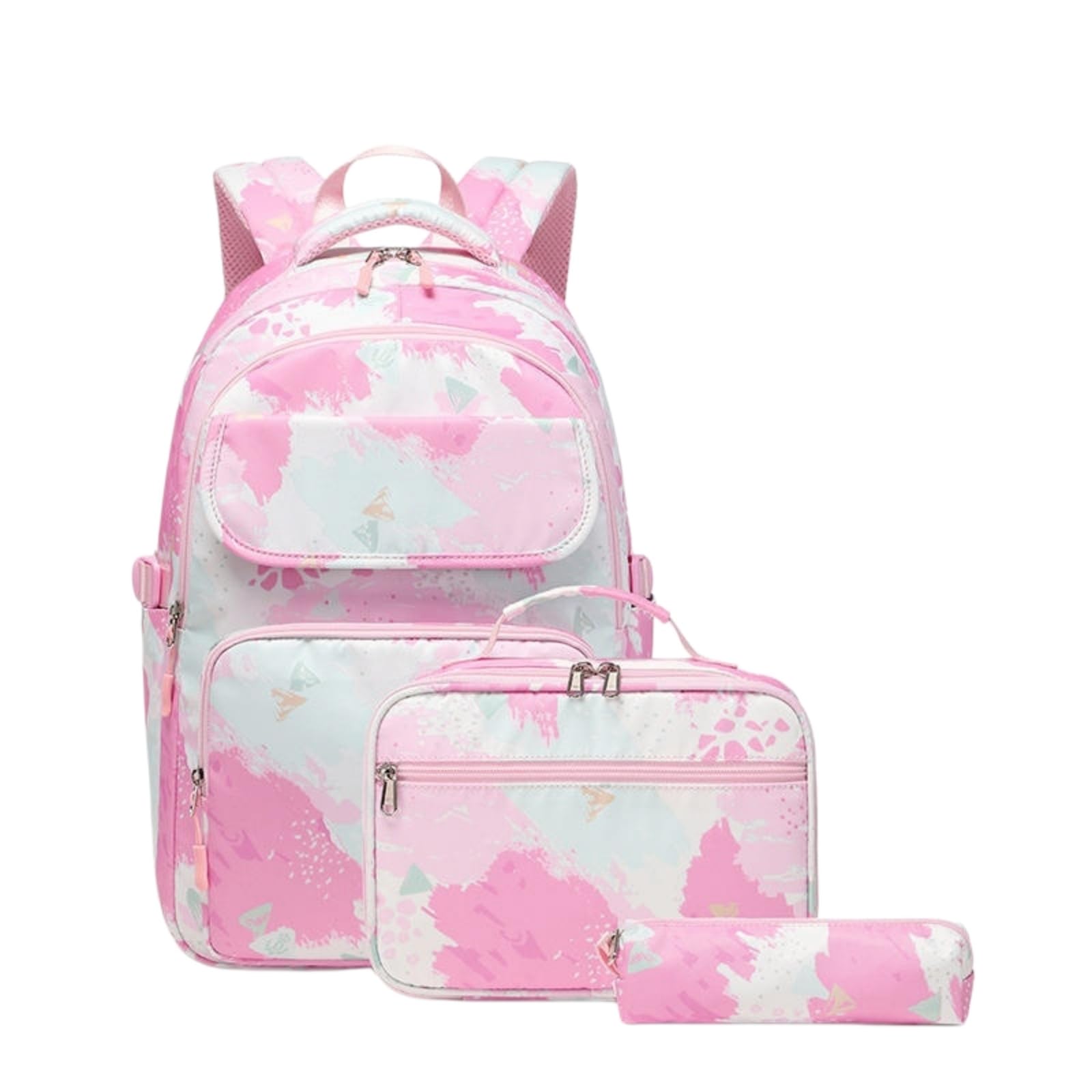 Zaino da Viaggio Blu Bianco Graffiti Art 3-in-1 Set Scuola Resistente all'Acqua con Borsa Pranzo E Custodia A Matita per Gli Studenti