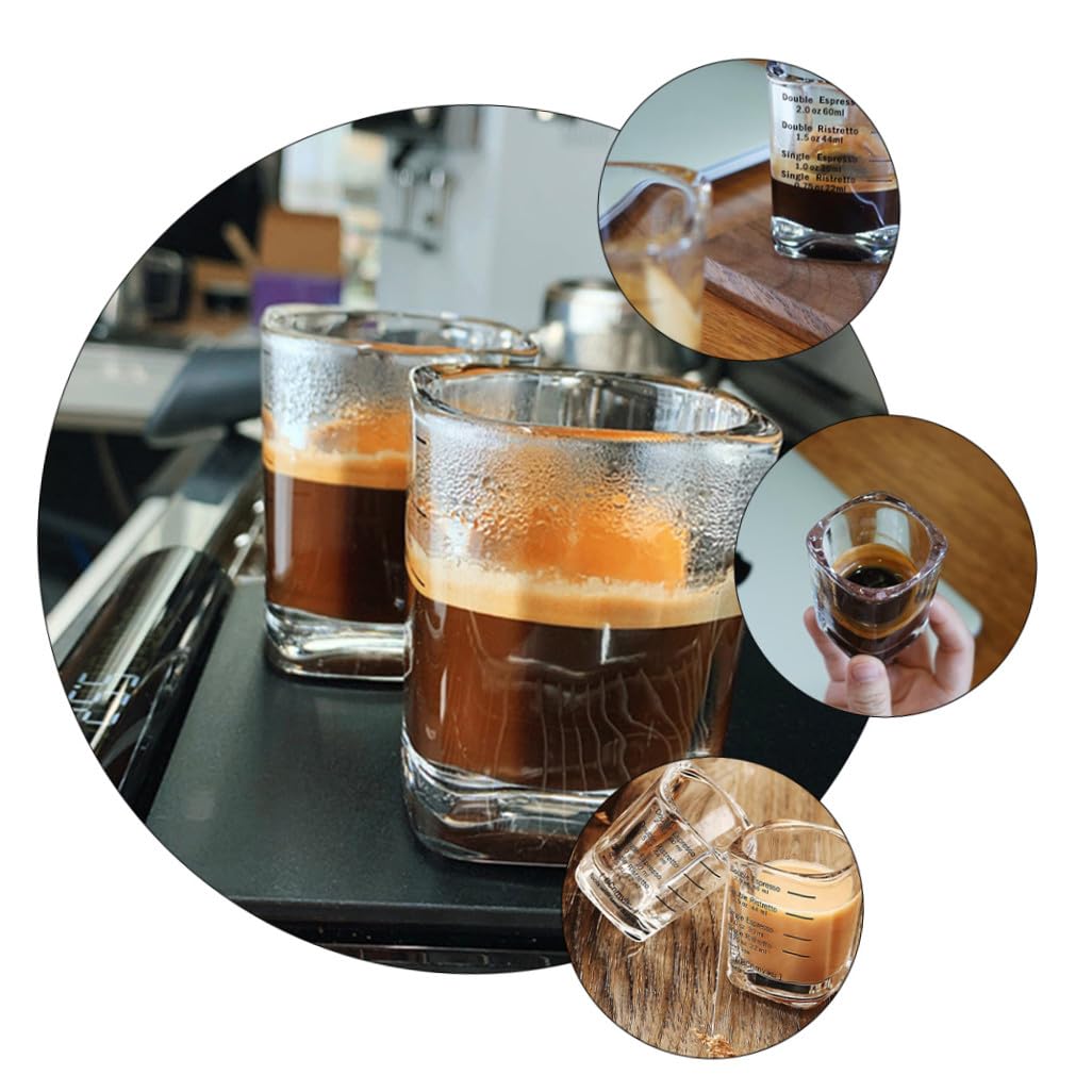 Lurrose 6 Stück Espressotassen aus Borosilikatglas mit Skala 60 ml Messbecher für Kaffee und Tee Hitzebeständig Kreatives Design für Zuhause und Schule