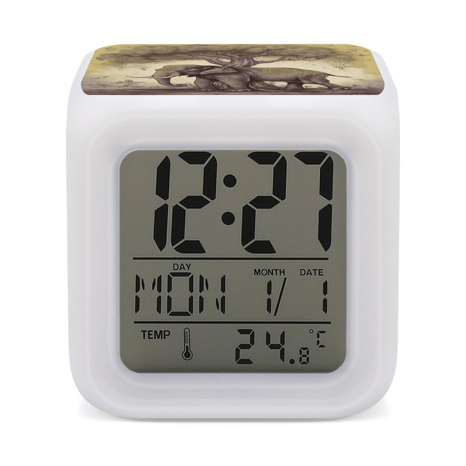 FekiLoot Asian Elephant with Tree Alarm Clock for Heavy Sleepers Wake Up Digital Clock with 7 Color Changing Night Light Super Loud Digital Alarm Clocks Small Machine Alarm Clocks