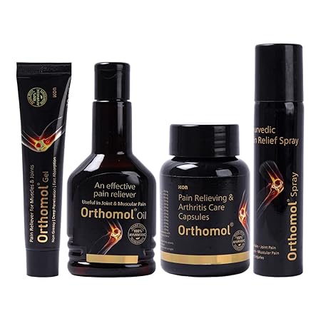 Othomol Ayurvedic Pain Relief Oil for Joint Pain, Muscular Pain, Rheumatoid Arthritis, Osteoarthritis - 100 ml with 60 Capsules and Gel 30 gm along with Spray