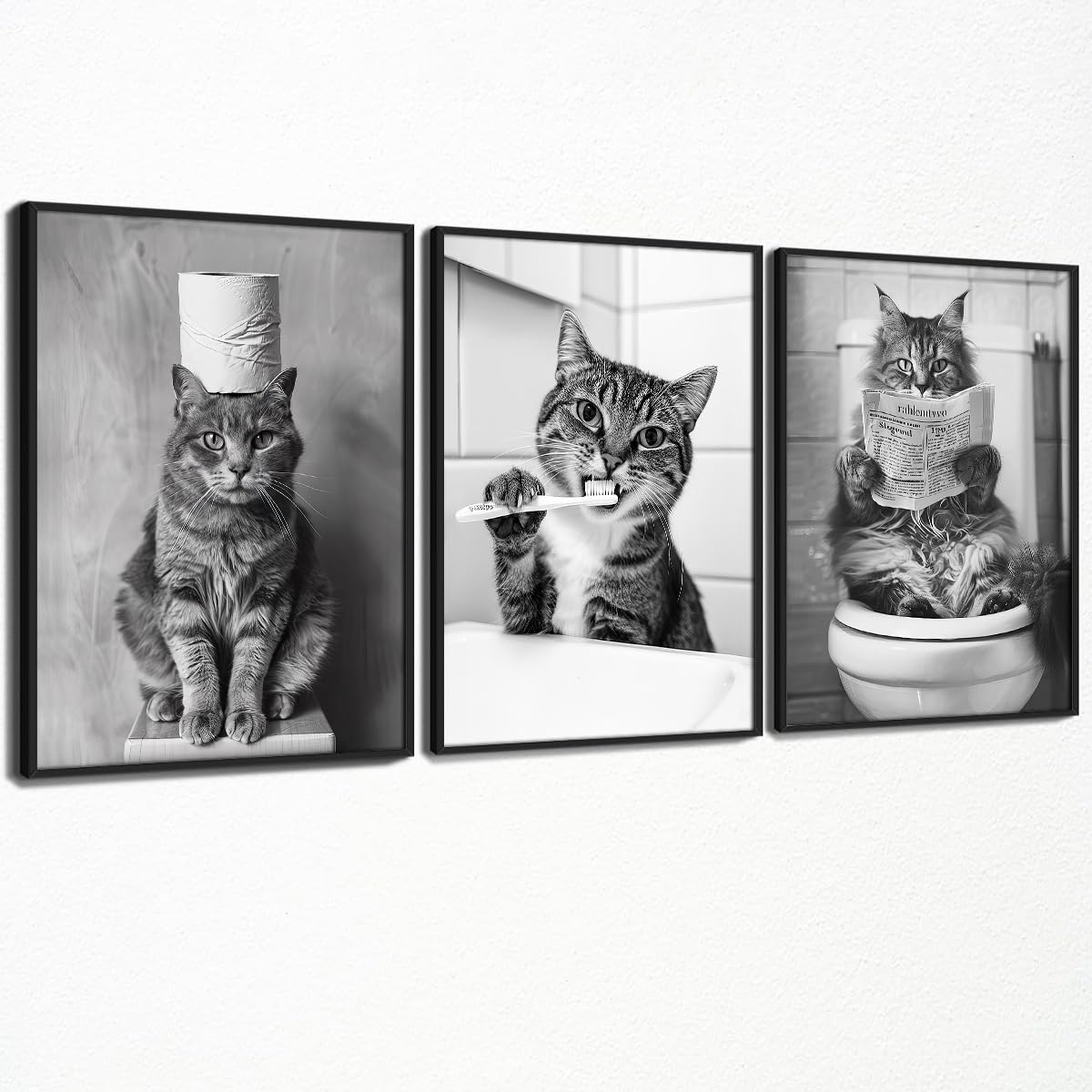 Snapklik.com : Funny Bathroom Canvas Wall Art Set Of 3 Cute Cat Print ...