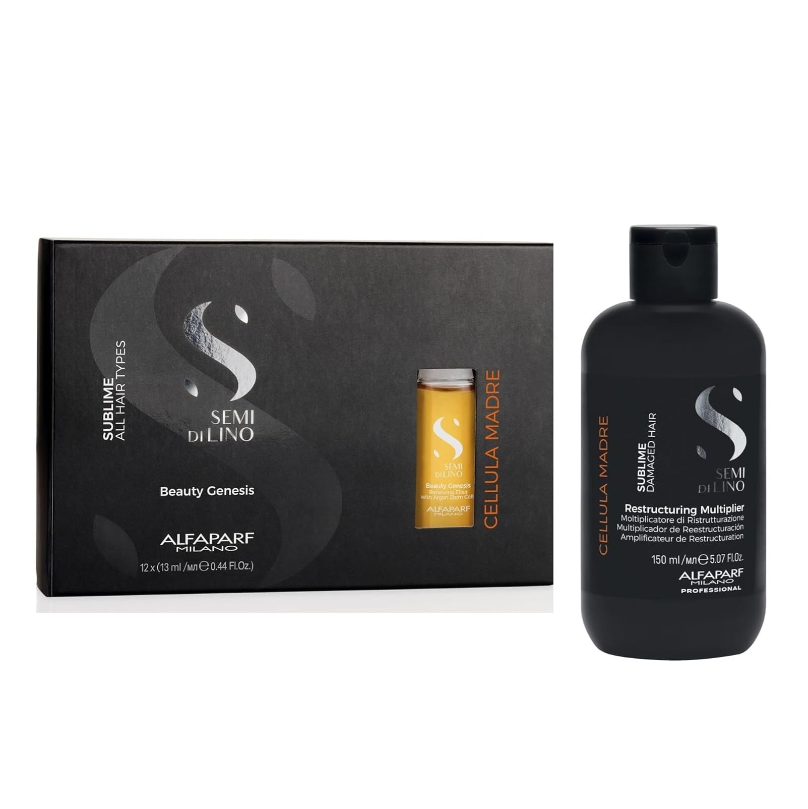 Semi di Lino Cellula Madre Beauty Genesis and Restructuring Multiplier Set for Damaged Hair - Repairs and Reconstructs for Healthy Hair - Protects and Enhances Cosmetic Color