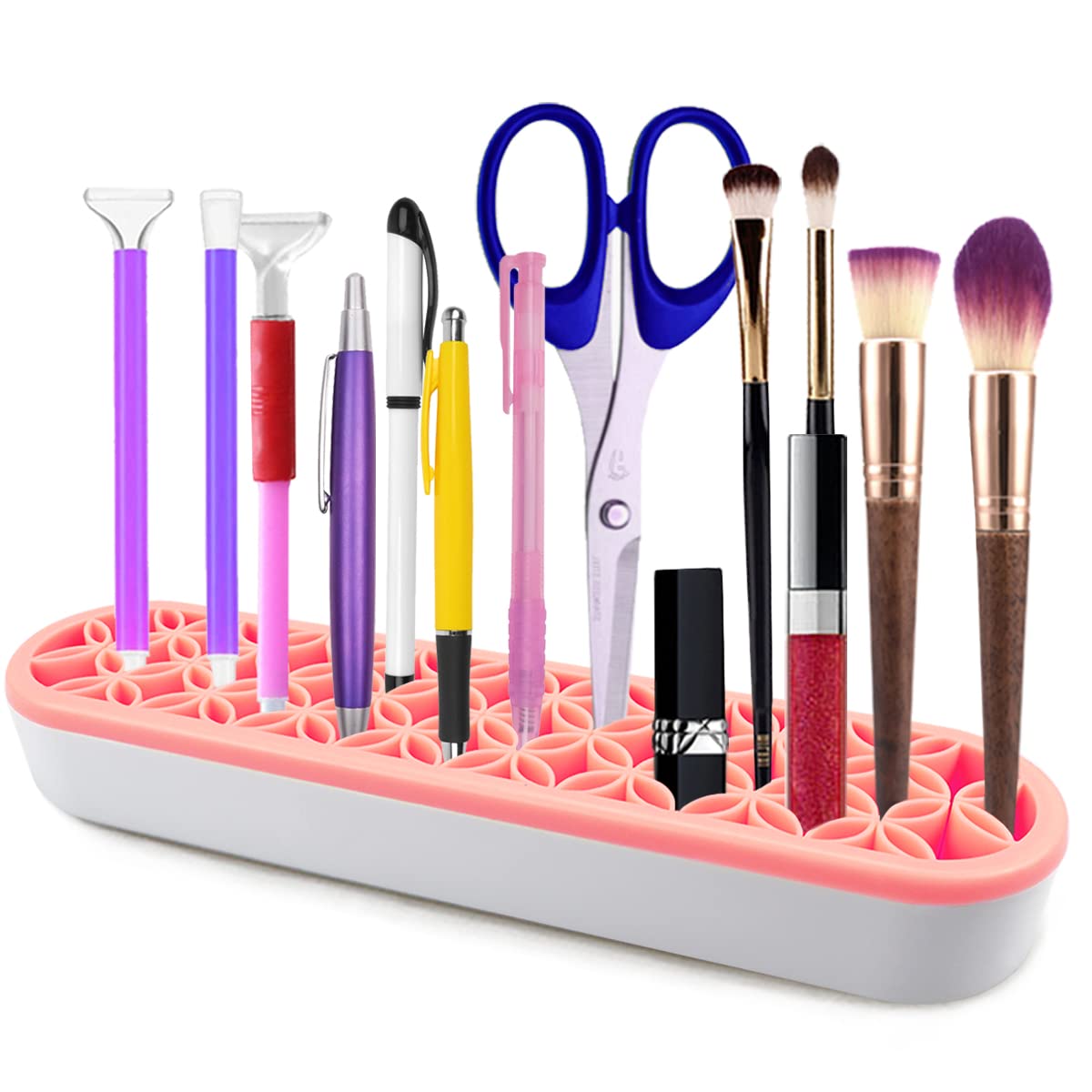 3 Pcs Pink Silicone Makeup Brush Organizer and Cleaning Rack - Wall-Mounted Holder with Brush Cleaning Texture
