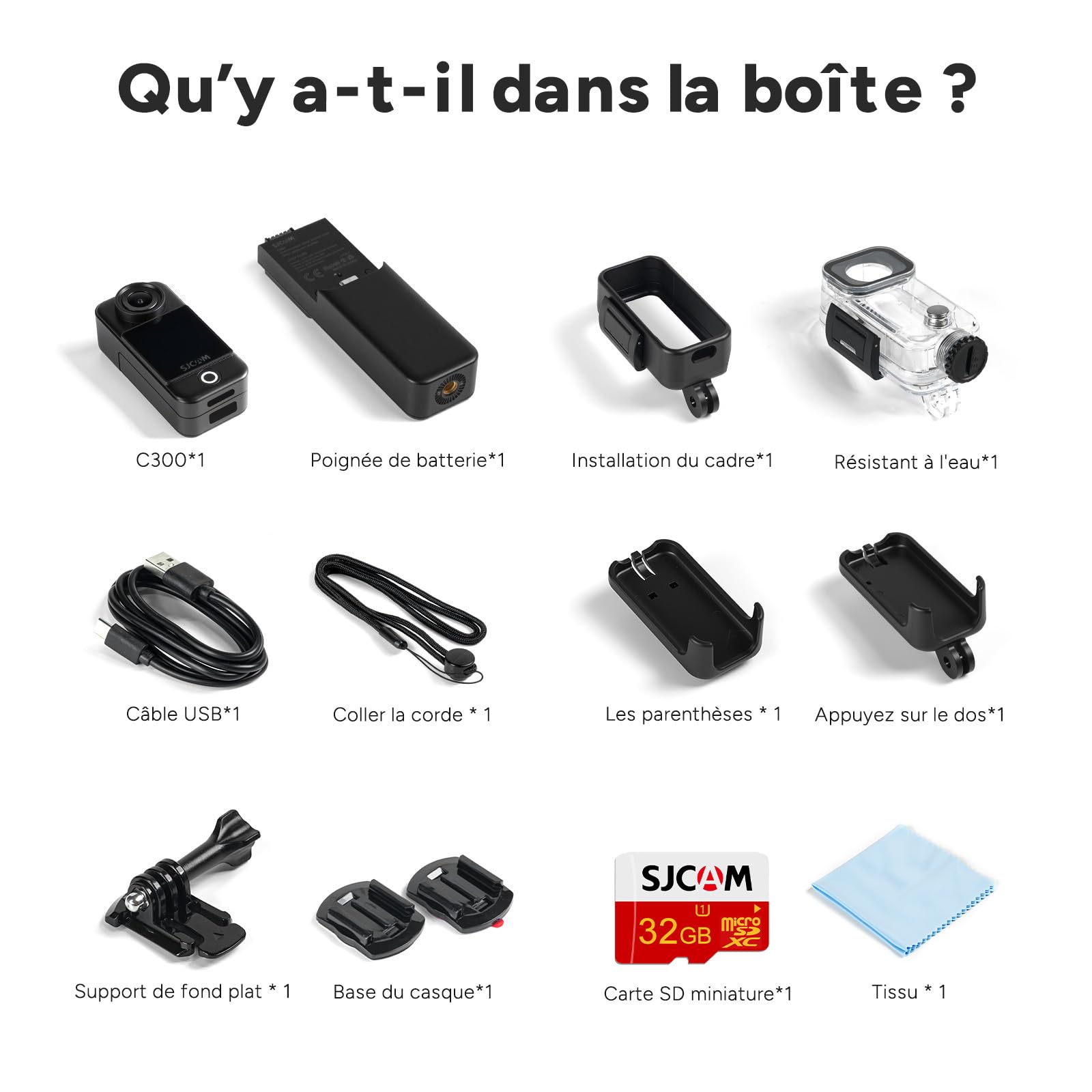SJCAM C300 Caméra Sport 4K30FPS 20 MP, Double Écran 2,4 G/5 G WiFi Caméra Étanche sous-Marine 30M EIS Anti-Vibration avec 2 Batterie 2800 + 1000 mAh Kit d'Accessoires