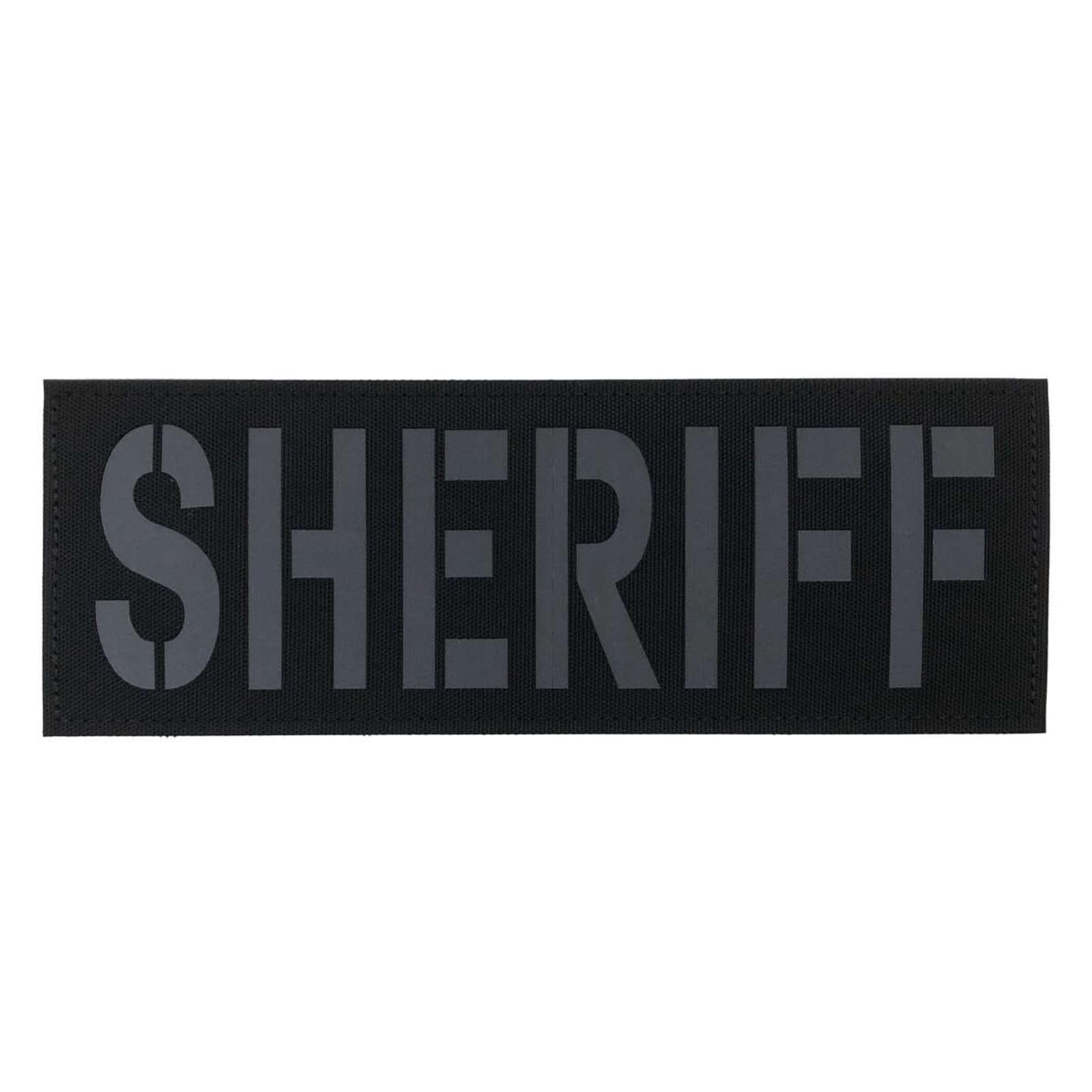 Black Sheriff Patch Reflective Laser Cut 8.5x3 inches for Vest Jacket Bags Backpacks with Hook and Loop (RF Black, L 8.5"x3")