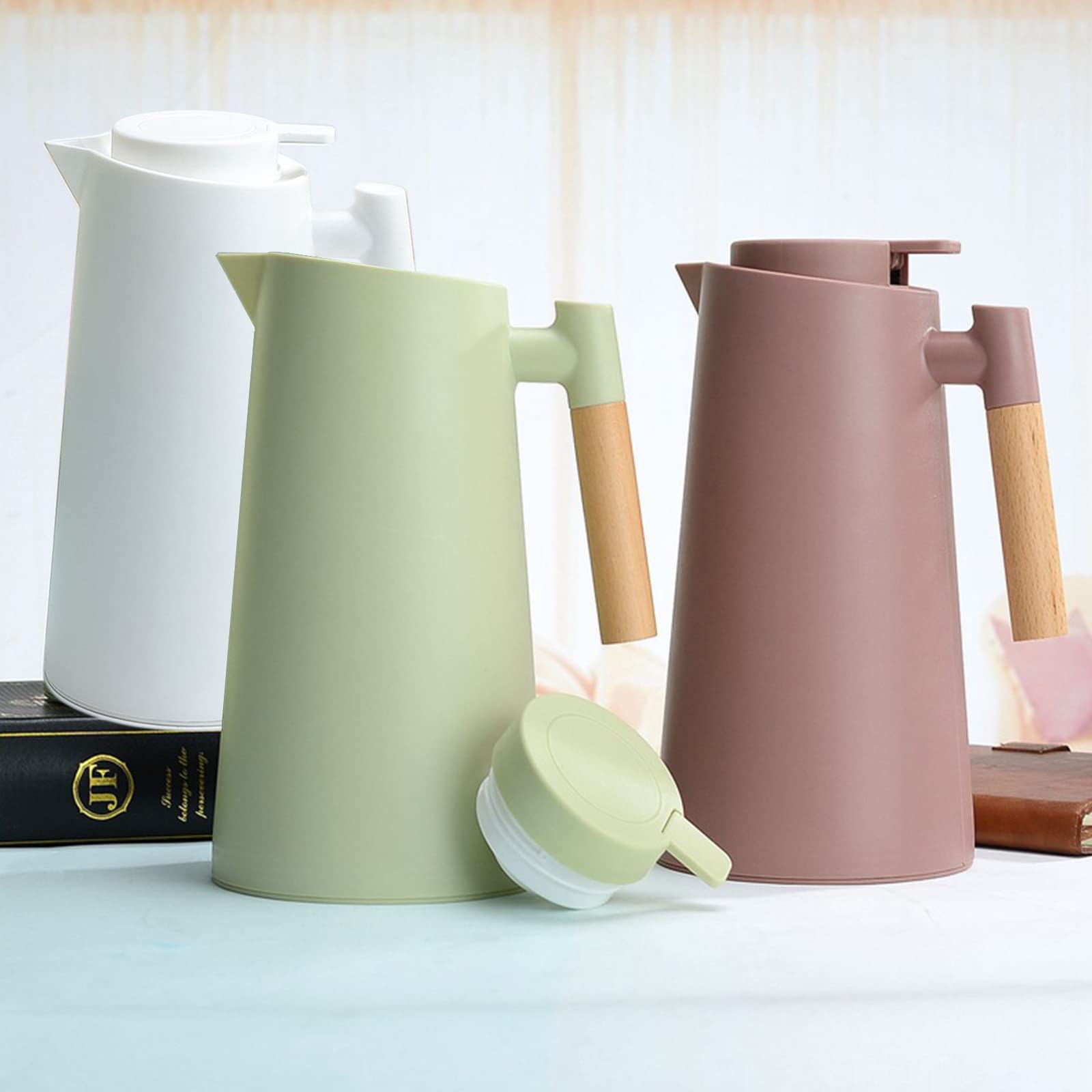 ERYUE 1L Carafe à café thermique Double paroi Thermos Pot avec manche en bois