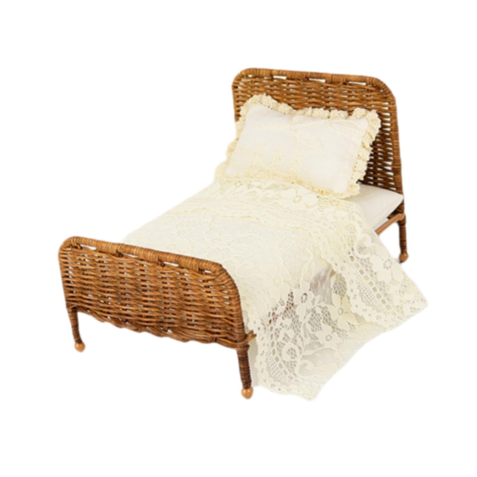 Letto Miniatura Per Кукольный Дом От Рогожки Для Микро,Pizzo Bianco Crema