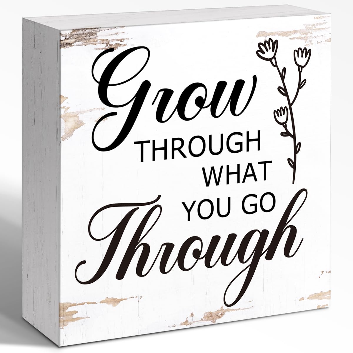WUZYOU Inspirational Desk Decor for Women, Grow Through What You Go Through Wood Box Sign, Small Motivational Living Room Bedroom Shelves Desk Decor