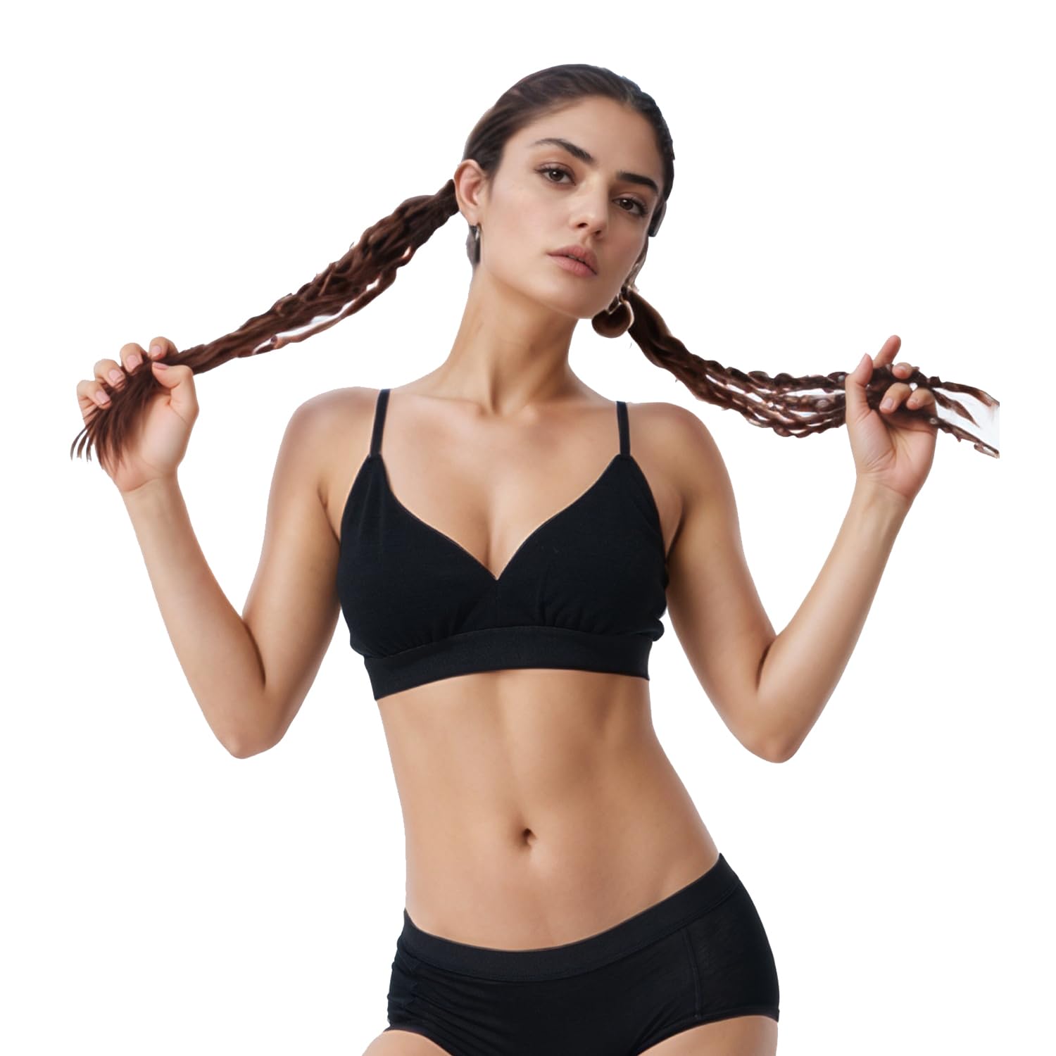 Photo 1 of gyprprer Women’s Merino Wool Wireless Triangle Bralette for Yoga, Daily, Lounge & Travel Black XL