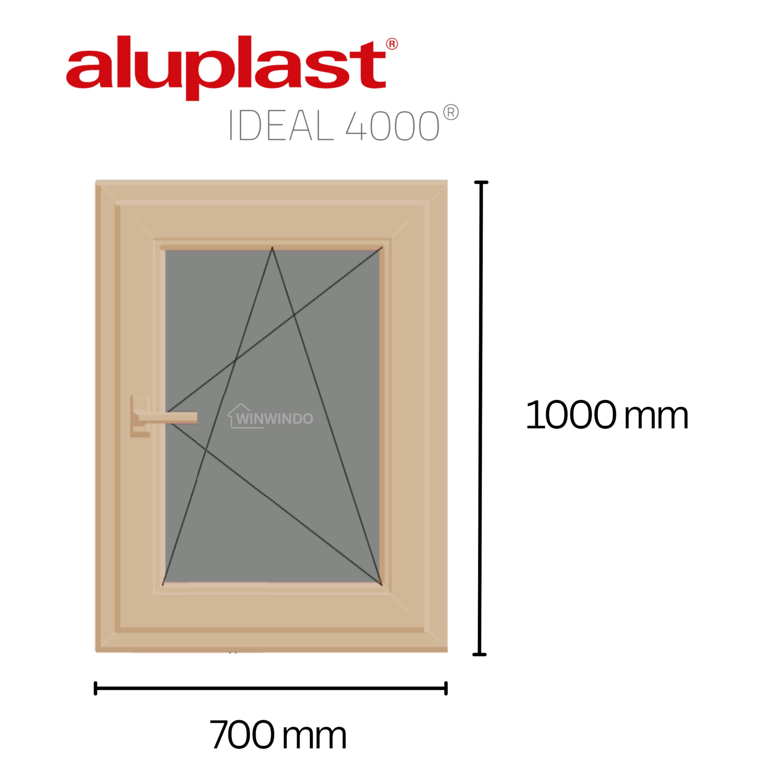 Ventana PVC Reforzada Roble Dorado | Cristal Climalit Mate | Perfil Aluplast | Entrega 24/48h (700x1000 Derecha Transparente)