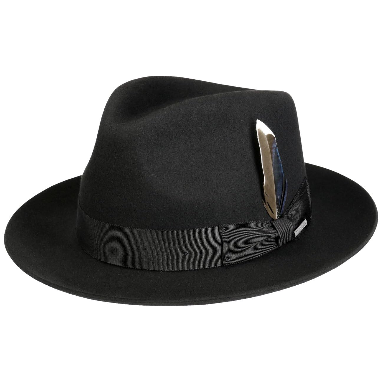 Stetson Rosedale Fedora Hat Outdoor Wool Felt Cashmere Water-Repellent Feather Band Men Autumn Winter Black