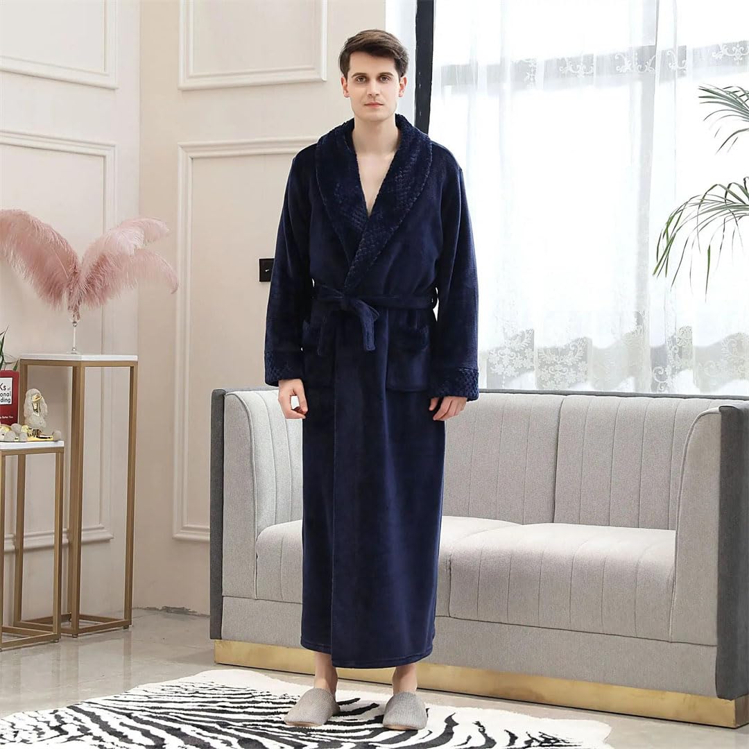 Męski długi szlafrok nocny z grubej flaneli, kimono, szlafrok, ciepły koralowy polar, luźny strój domowy, biały szlafrok (rozmiar M), biały szlafrok (rozmiar M, bordowy szlafrok X)