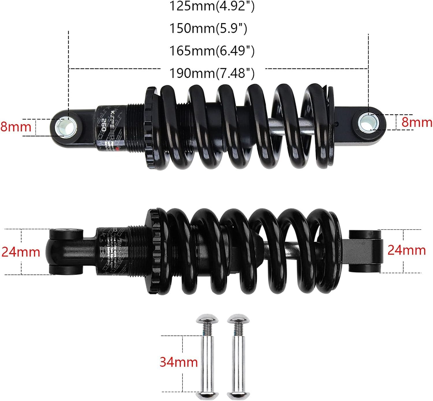 Amortiguador Trasero MTB con Resorte Helicoidal De 125 Mm, 150 Mm Y 165 Mm para Suspensión De Bicicleta De Montaña Y Silla De Ruedas., 125mm, 450 Lbs