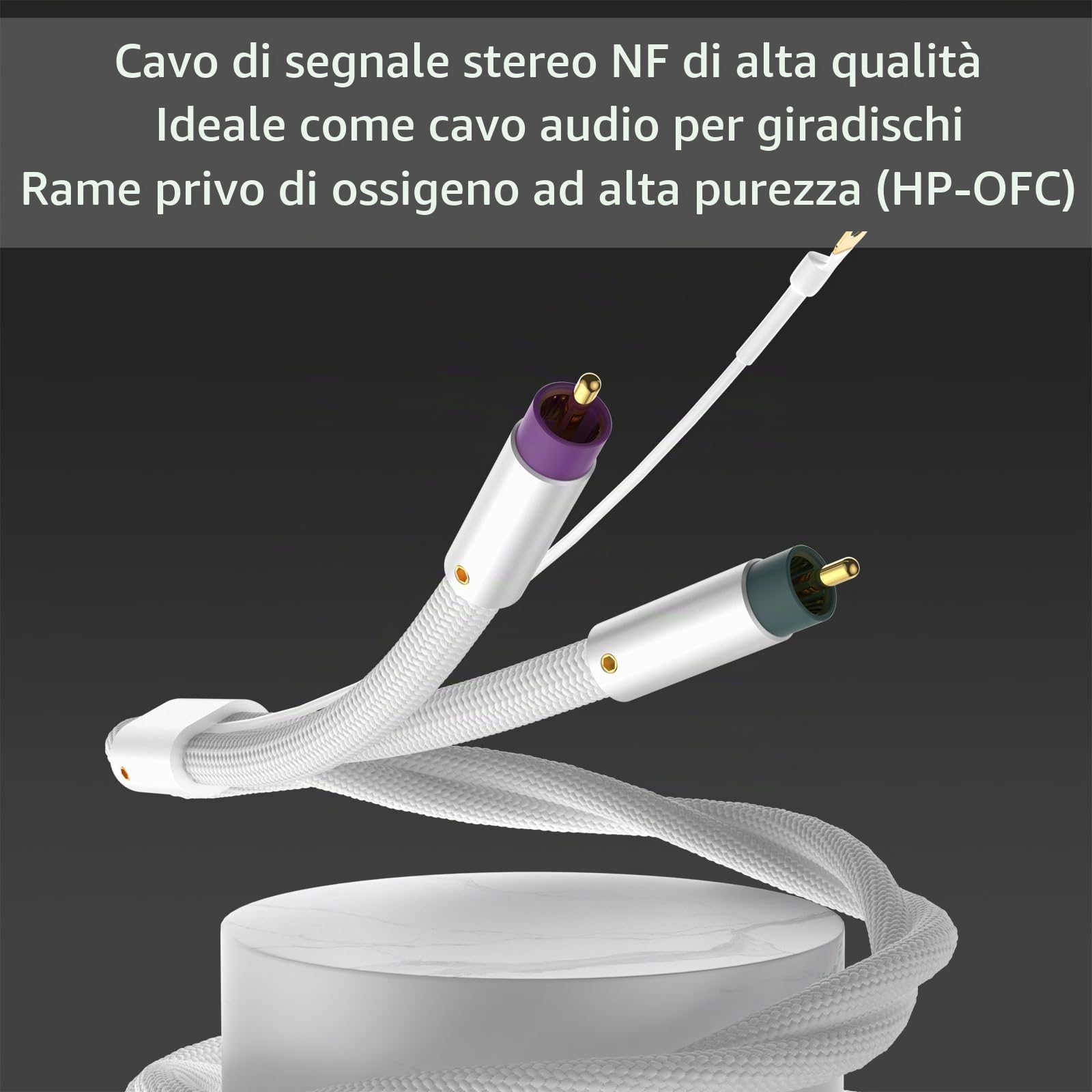 Tertullus Cavo Fonofono Con Messa a Terra, 2 m, Placcato in Argento, Schermatura OFC, RCA, Spina Dorata per Giradischi Amplificatori (2 x RCA su 2 x RC/Bianco)