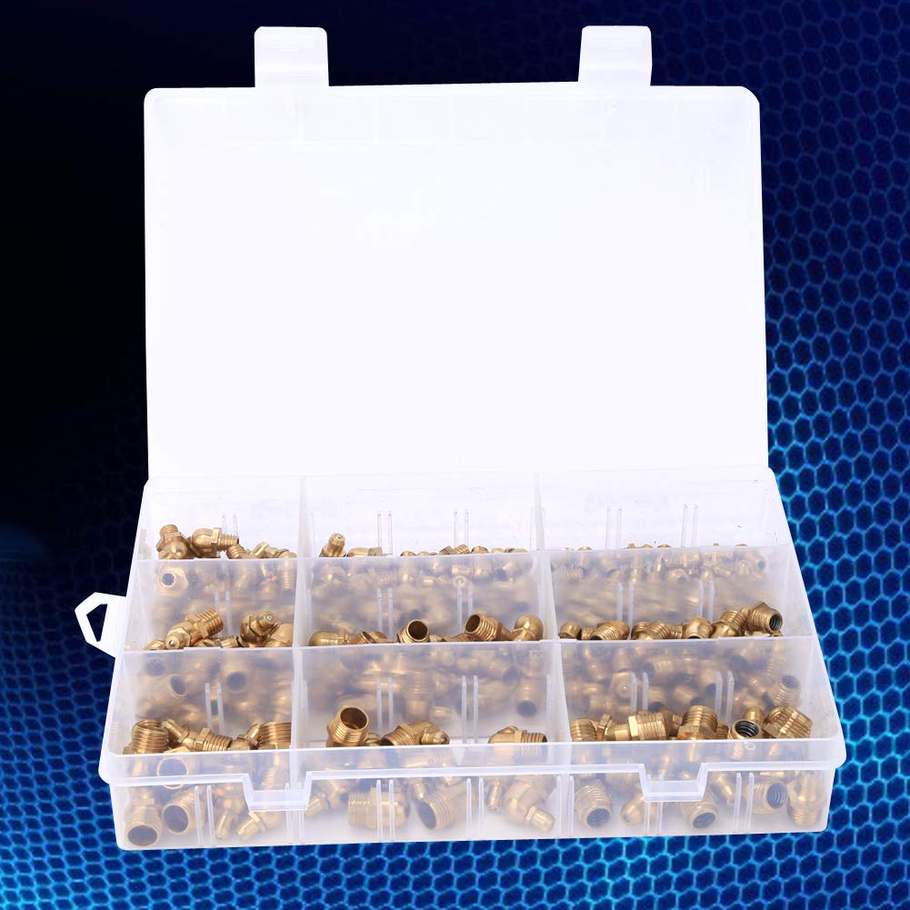 Kit di Capezzolo Grasso di Ottone 160pc, M6/M8/M10 Grease Zerk a 45°, 90° e 180° per Auto, Moto e Camion