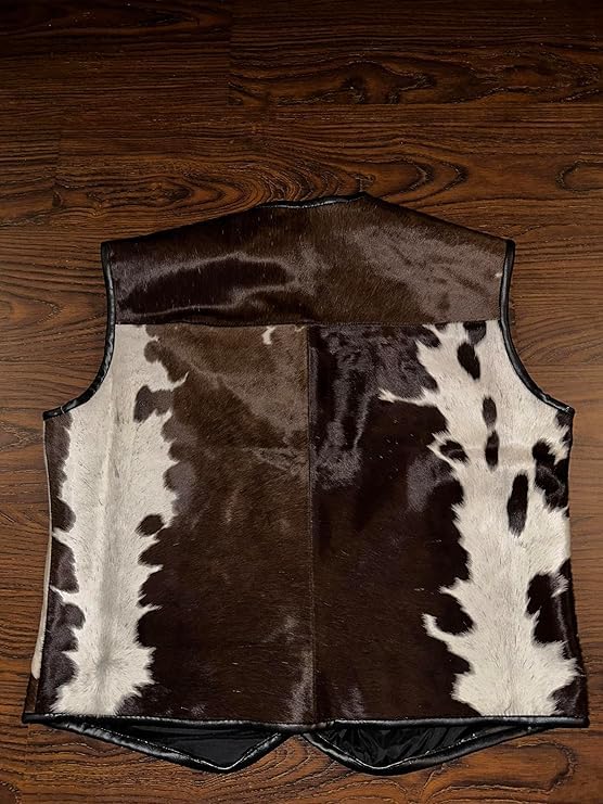 Image of Men's Real Cowhide Leather Hair-on Vest ► Old Western Cowboy Leather Vest For Mens : Natural Cow Hair vest