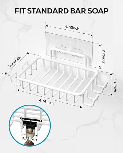 Vista 30 de Nieifi Jabonera de barra para pared de ducha con 4 ganchos, jabonera adhesiva de acero inoxidable para baño, color plateado A-Silver
