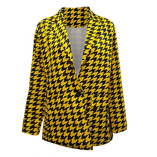 Blazer Jackets For Women Plus Size Casual Long Sleeve Turndown Collar Plaid Blazer Outfits Open Front Cardigan Office Blazers Yellow #TOP3