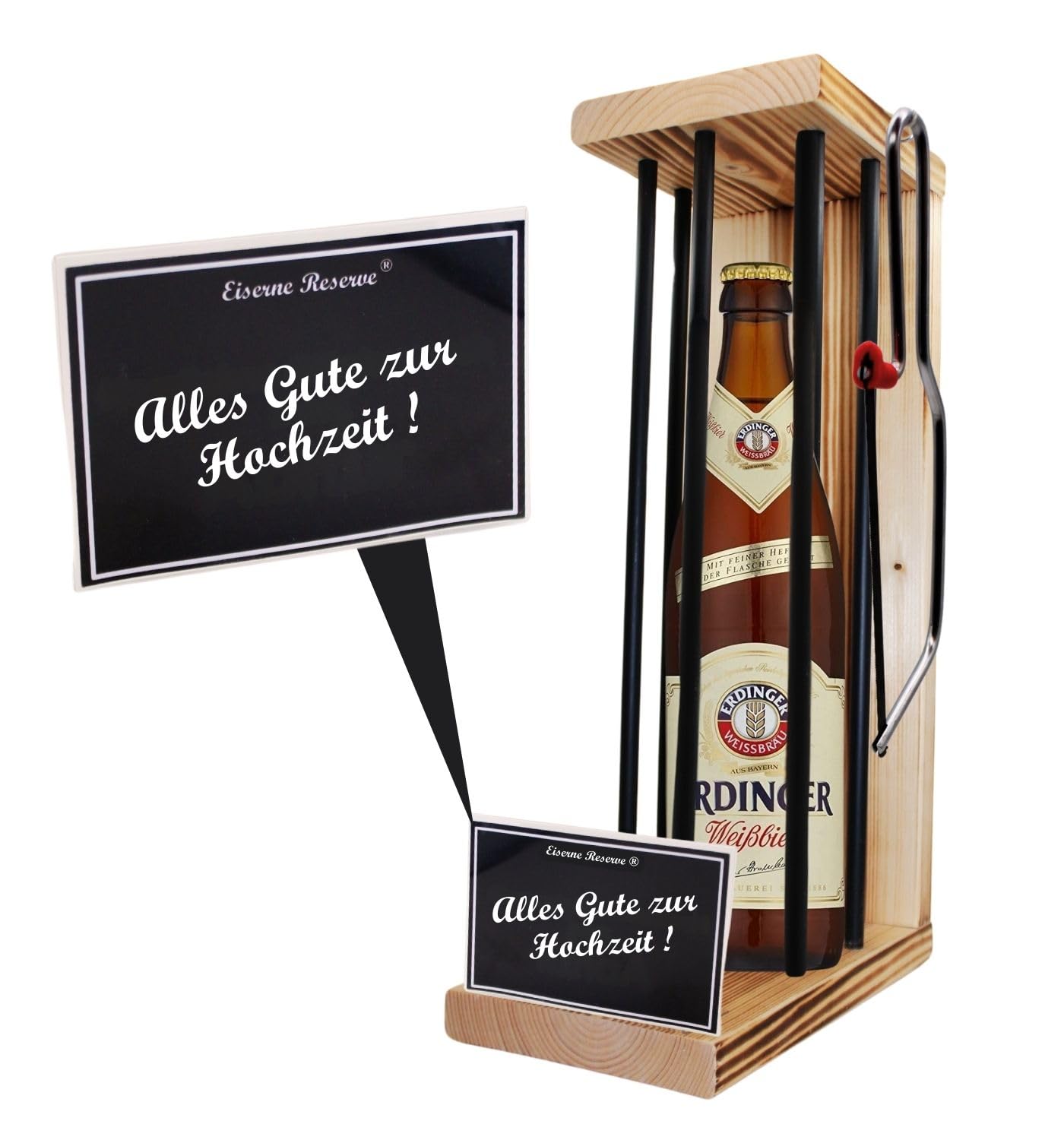 Erdinger Weißbier Hochzeit Geschenk - Eiserne Reserve Black Edition Bier Biergeschenk s/w Alles Gute zur Hochzeit Bier (1 x 0.5 l)