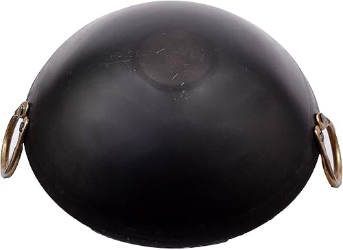 Miniatura 3 de Iron Kadhai - Sartén Kadai de fondo profundo hecho a mano Loha Lokhand con mango dorado 9 pulgadas  91in
