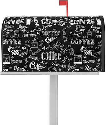 Magnetic Mailbox Cover Mid-Century Modern Coffee Shop Letterings Patterns Black Standard Size Removable Post Letter Box Cover Waterproof Garden Yard Outdoor Decoration